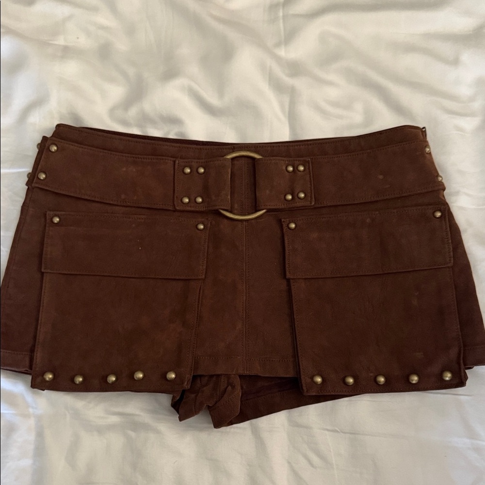 We The Free Brown Suede Cargo Skirt